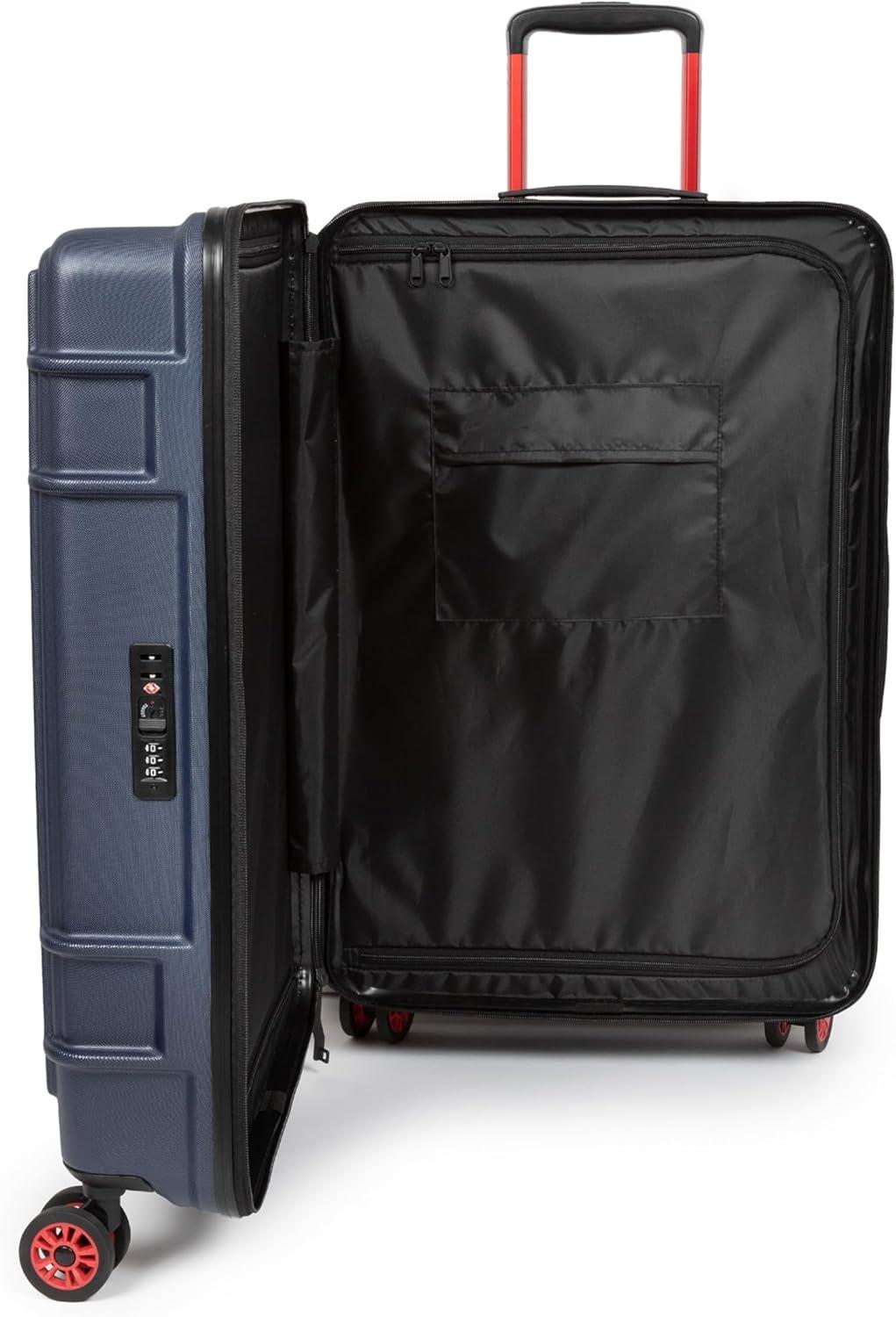 imageEASTPAK ResistR Zip M 63L Hardshell Suitcase with Dual Compartments TSA Lock Silent 360 Spinner Wheels ampamp WaterResistant Design BlackMarine Navy