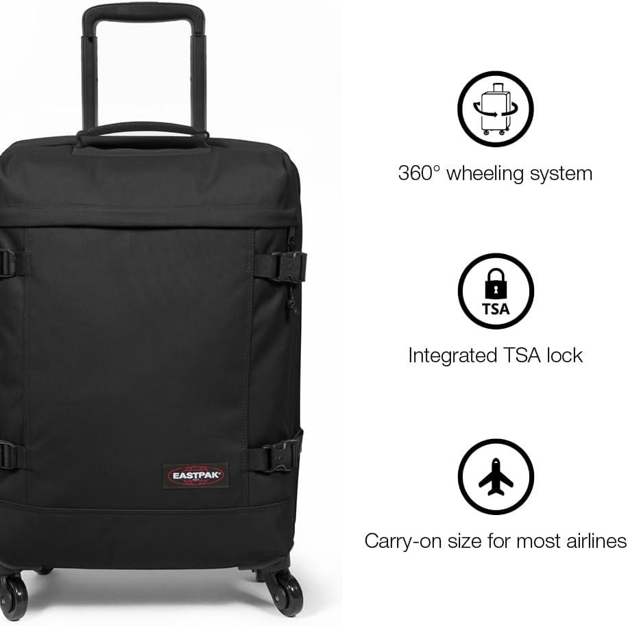 imageEASTPAK Trans4 S 44L Large Wheeled Luggage with Dual Compartments TSA Lock 360 Spinner Wheels and DiamondEmbossed Handle BlackAviator Blue