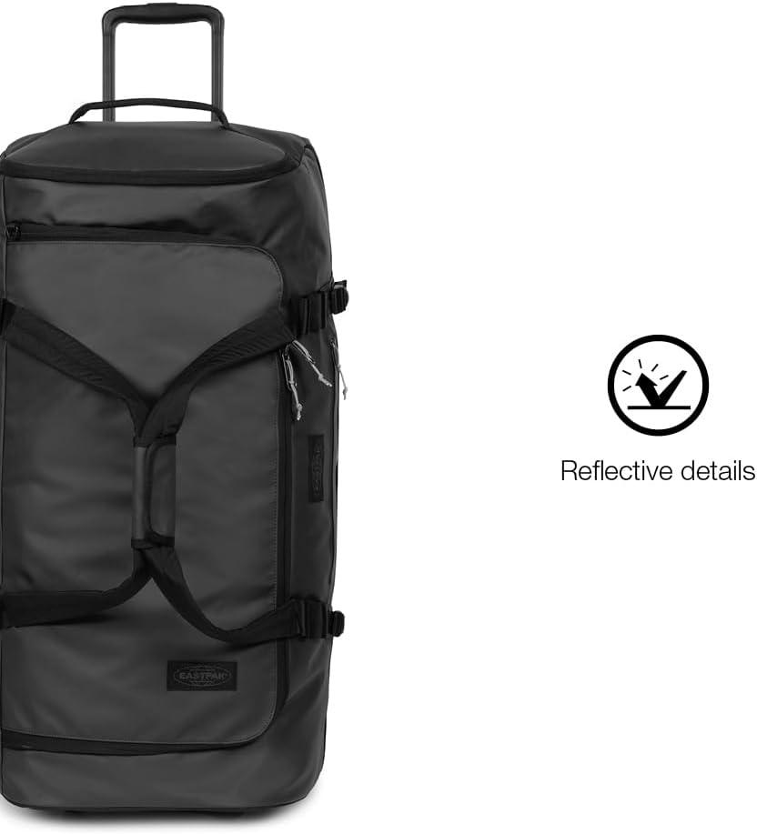 imageEastpak Duffel Pack Wheel L 90L Wheeled Duffel with Telescopic Handle Convertible Backpack Straps Weatherproof Finish ampamp Gear LoopsTarp Black