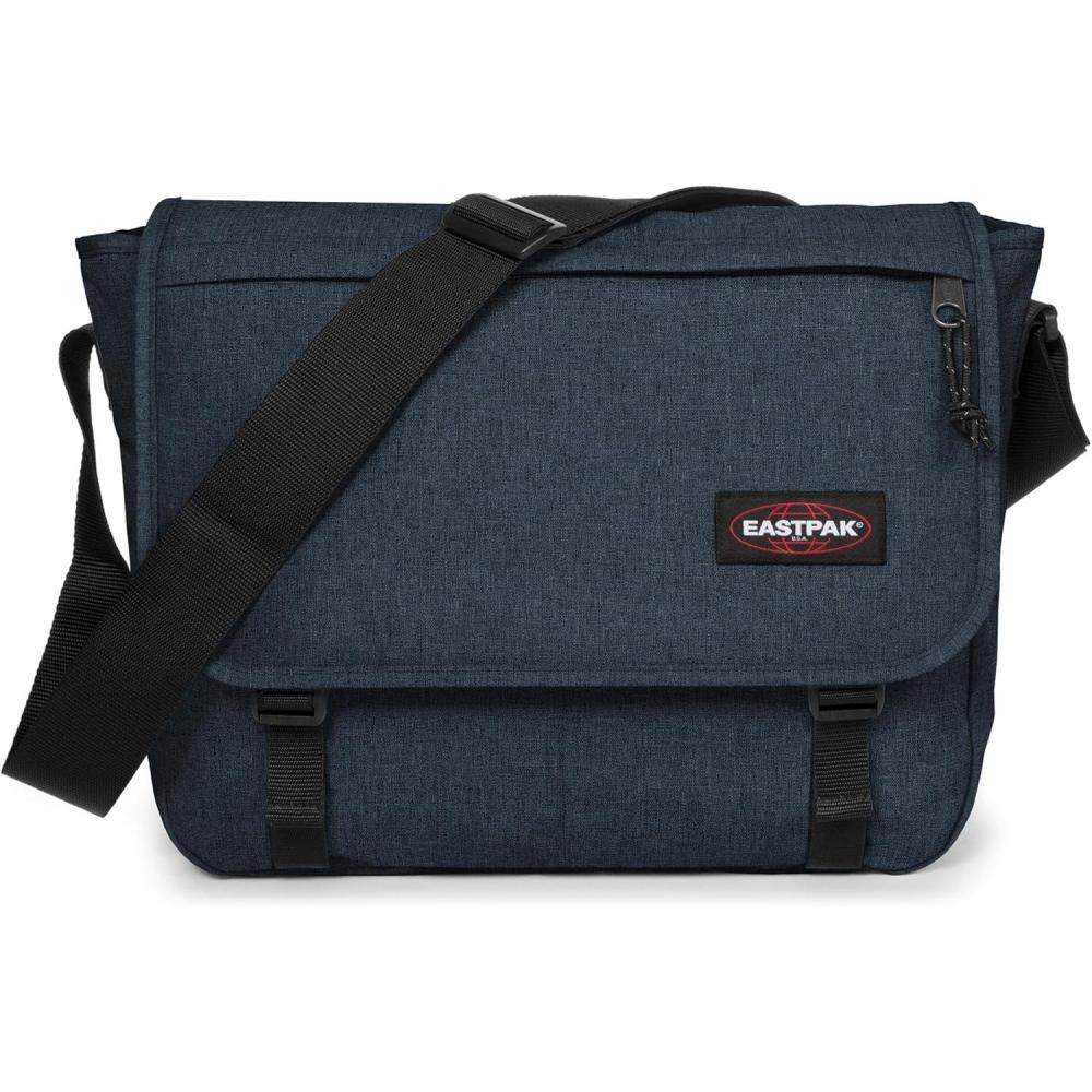 imageEASTPAK Delegate   20L Weatherproof Shoulder Bag with 17quot Laptop Sleeve Trolley Strap Reflective Details Adjustable Padded Strap Tarp BlackTriple Denim
